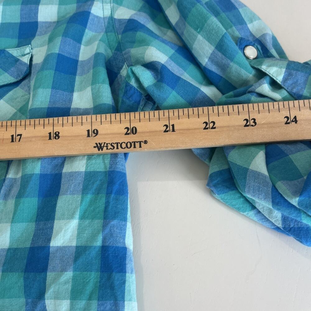 VTG Panhandle Women Snap Front Shirt Turquoise Aztec Beads Roll Tab Large - Picture 13 of 15